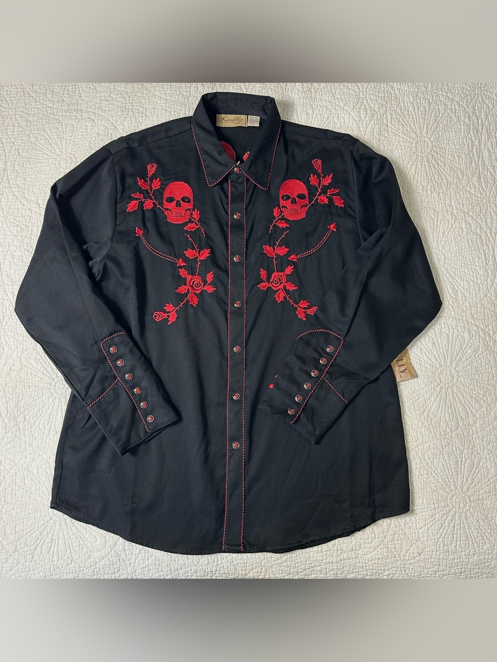 Scully Pearl Snap Long Sleeve Shirt Mens XL Black Red Skulls